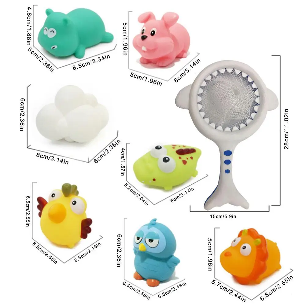 

2020 Children Bath Toys Sharks Fish Net Water Rubber Toy Bathroom Playset For Children