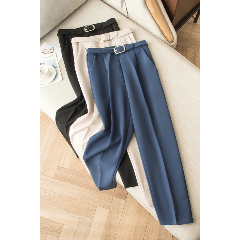 Стильные белые женские брюки повседневные брюки-карандаш с поясом элегантные