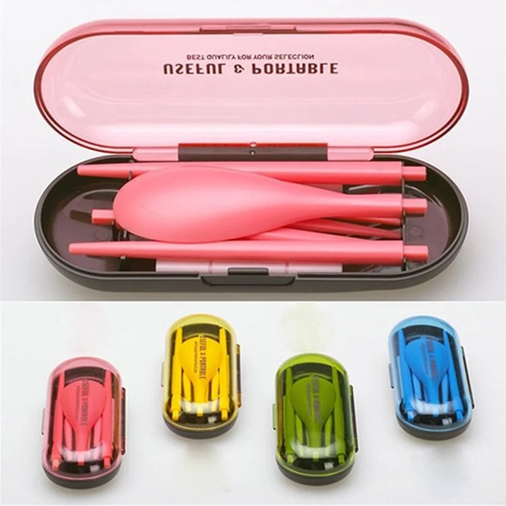 

3 in 1 Portable Foldable Spoon Fork Chopsticks Tableware Set Reusable Dinnerware Set with Casefor Picnic Travel Camping