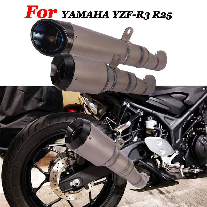 

Slip On For YAMAHA YZF-R25 YZF-R3 Motorcycle Titanium Alloy Exhaust Pipe Middle Pipe Carbon Escape Muffler DB Killer