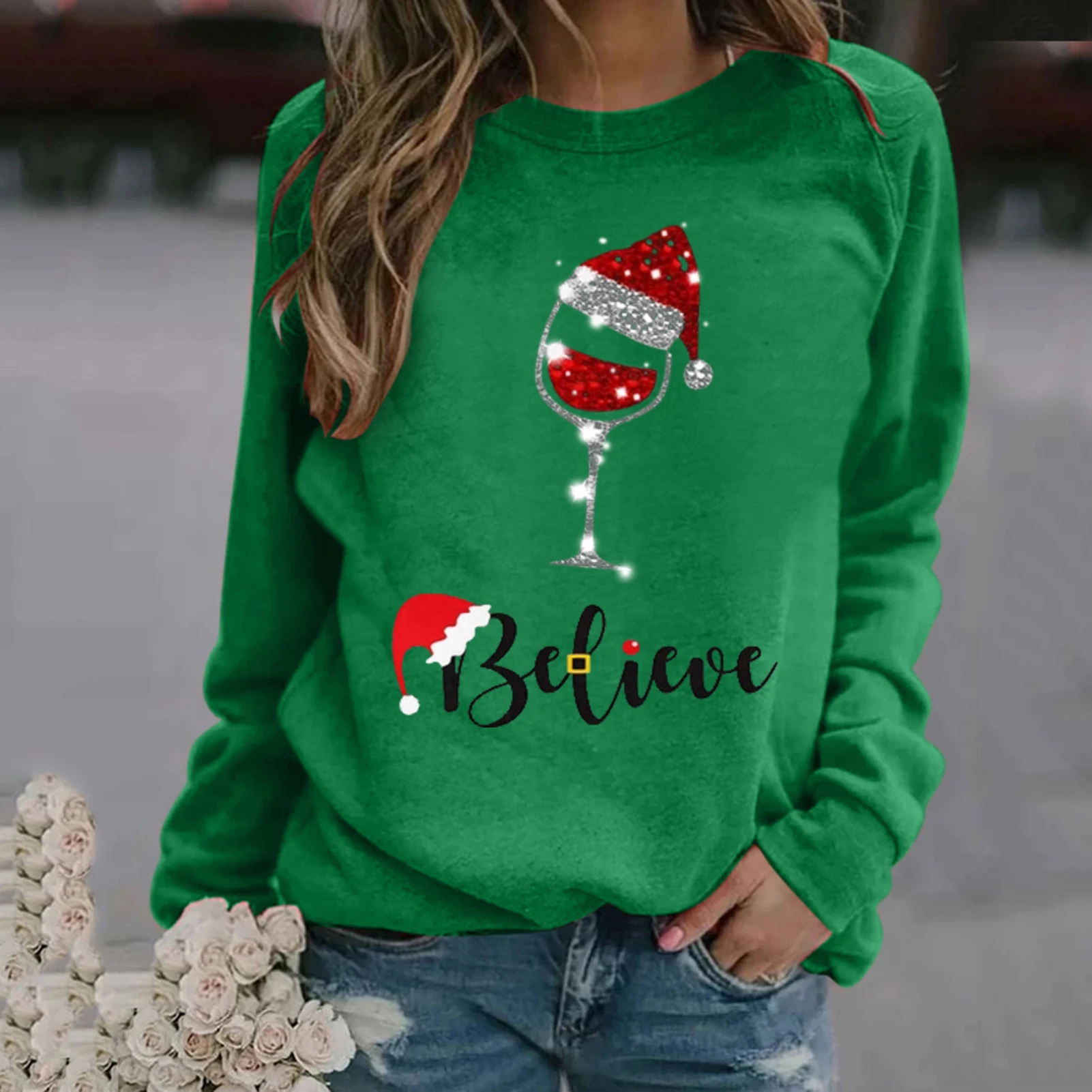 Plus size S-3XL Fashion Harajuku Woman Hoodies Women Christmas Print O-Neck Long Sleeve Pullover Top Loose Sweatshirt Pullover