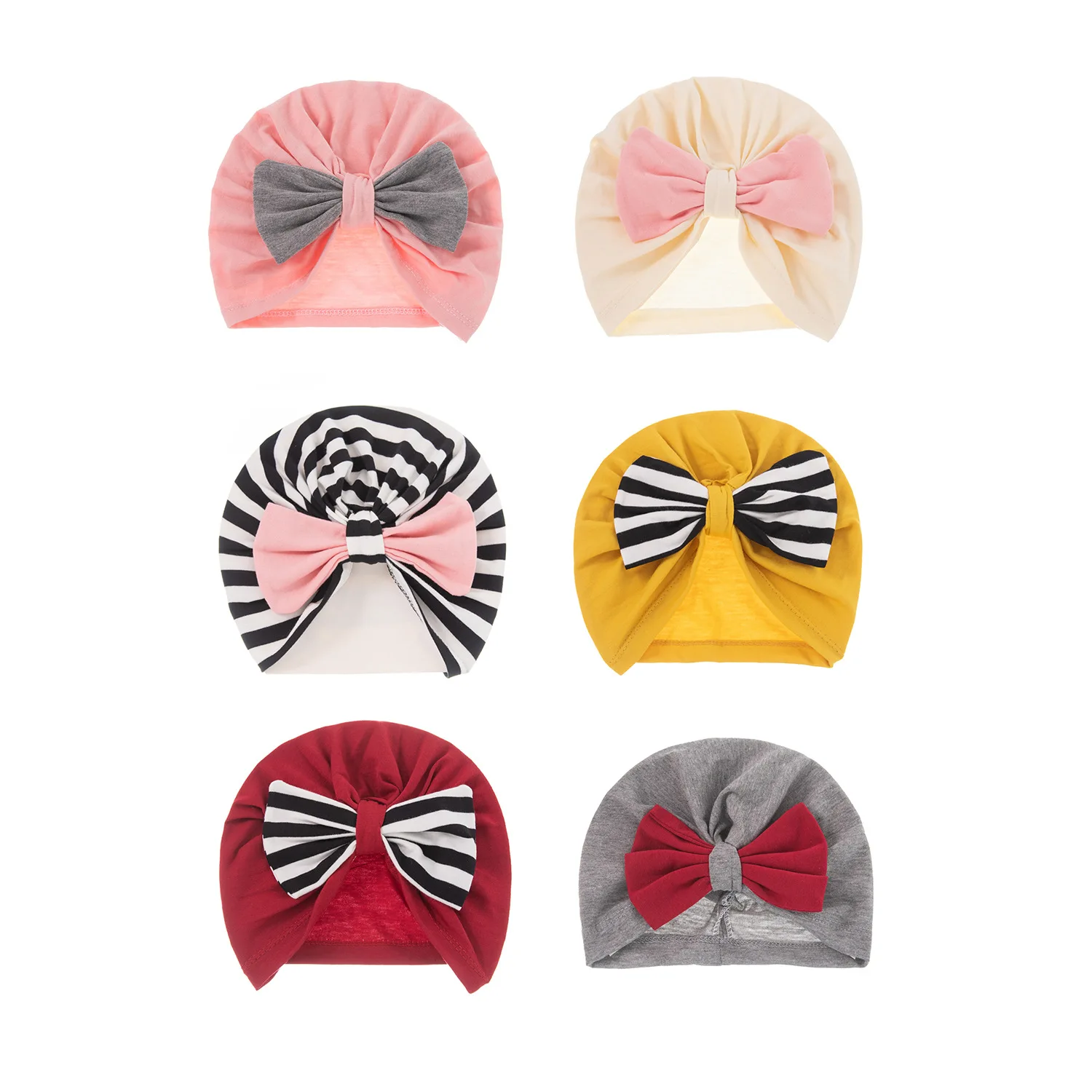 

New Baby Hat Big Bowknot Baby Girl Hat Newborn Kids Infant Cap Cute Stripe Turban Headband Thin Section Knitted Polyester Cotton
