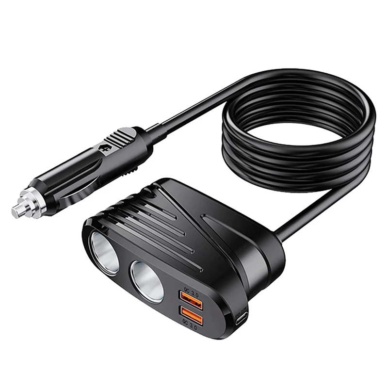 

Автомобильное зарядное устройство Quick Charge 3,0, 120 Вт, 2-сторонний разветвитель, удлинитель адаптера питания с двумя USB-портами для видеорегистр...