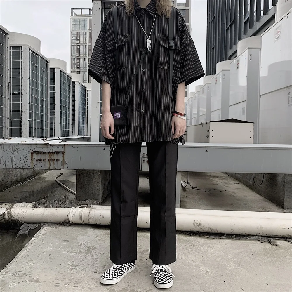 2019 Мужская Рабочая одежда в темную полоску гавайская рубашка модная трендовая