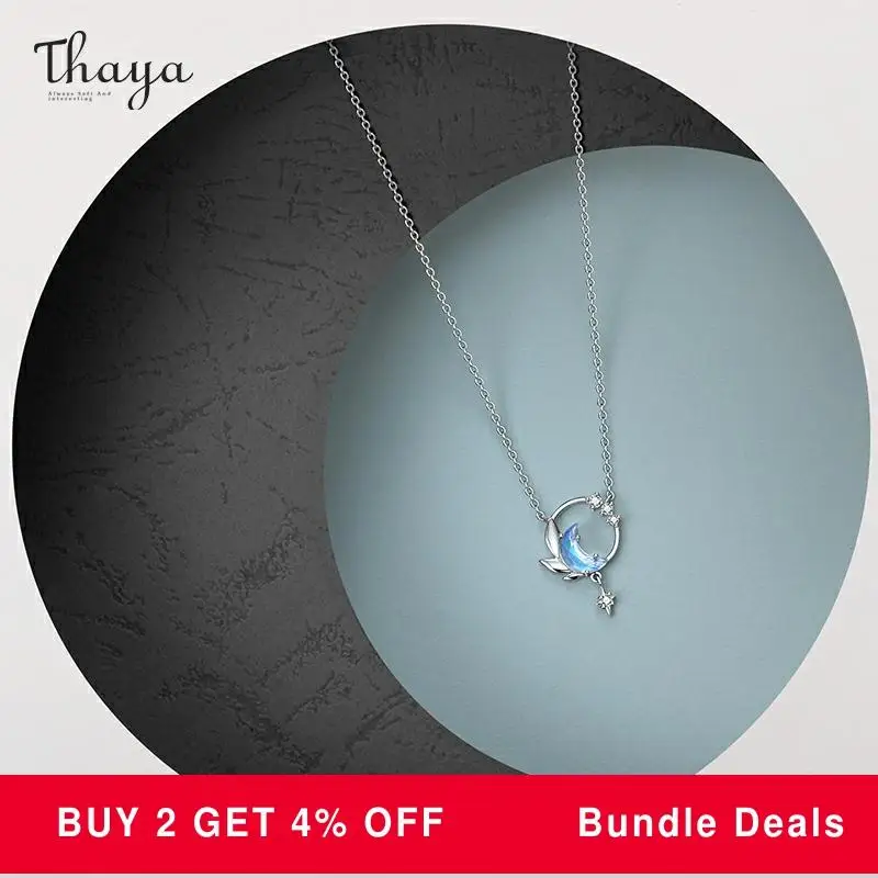 Thaya Настоящее серебро 925 пробы Ожерелье 45 см подвеска в виде полумесяца кулон из