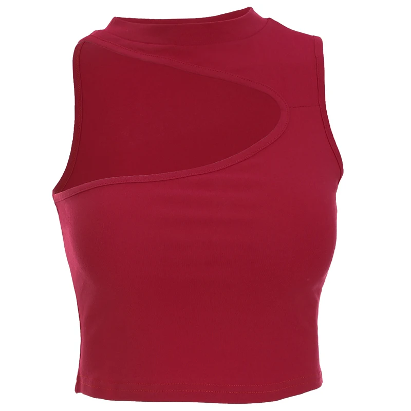 

White Crop Top Shirt Streetwear Sexy Hollow Out Front Black Summer Tops For Women 2020 Sleeveless Red Tank Bustier Top