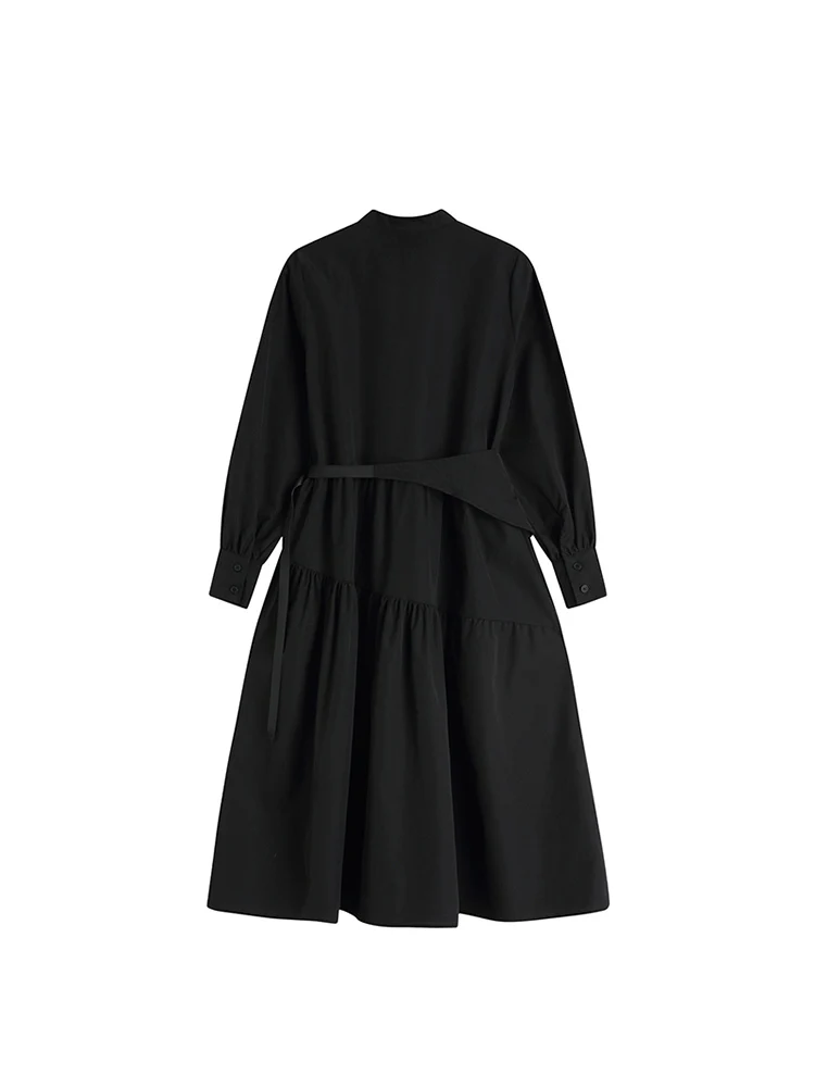 Женское винтажное платье с длинным рукавом черное ТРАПЕЦИЕВИДНОЕ ПЛАТЬЕ в