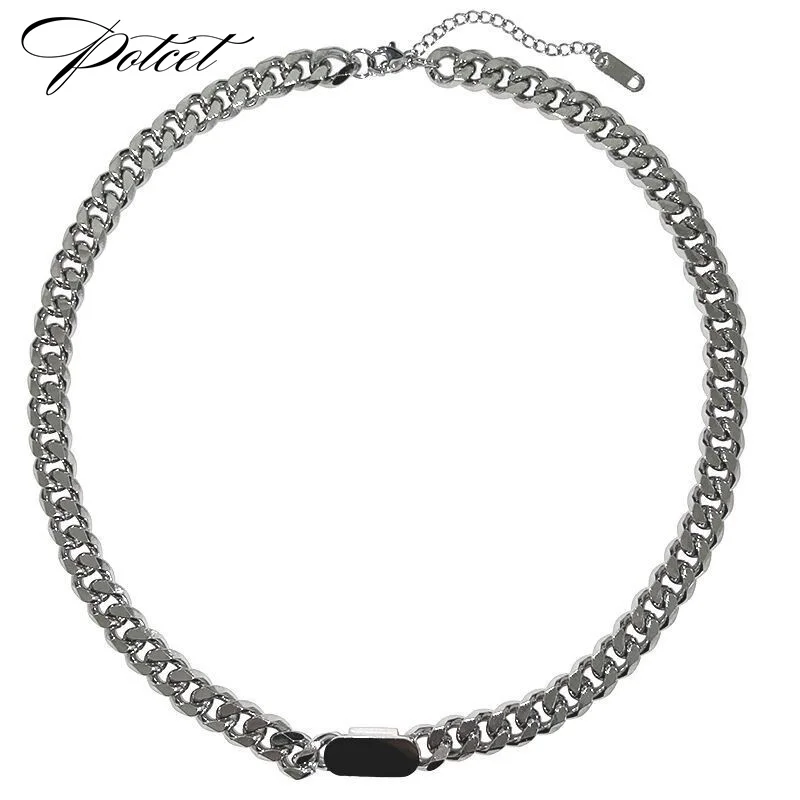 

POTCET Unisex Stainless Steel Plain Ring Titanium Steel Necklace Sweater Chain Geometric Fashion Hip Hop Party Jewelry