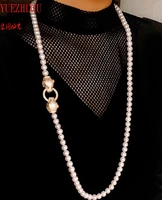 elegant aaa white 8 9mm natural freshwater pearl necklace leopard head inlay zircon