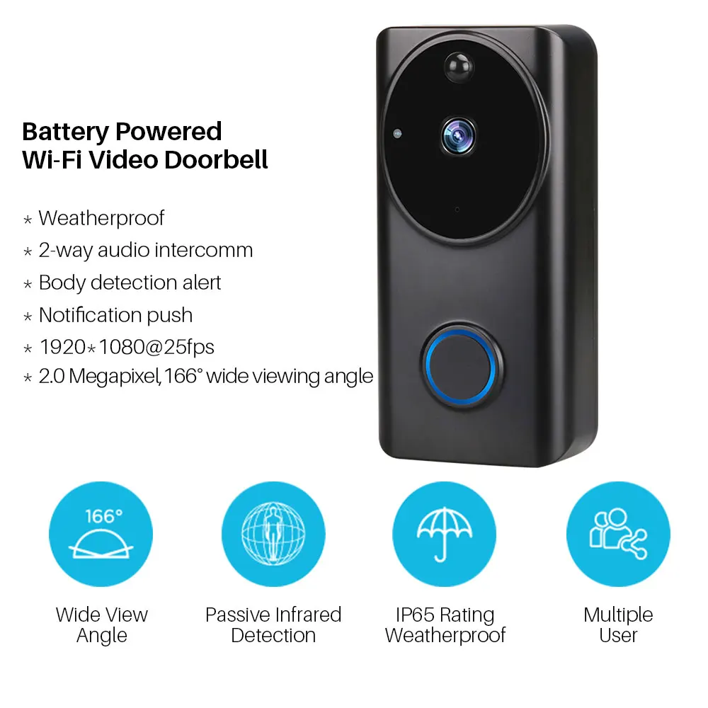 Умный дверной звонок с Wi Fi 1080P двусторонняя связь PIR монитор движения Домашняя