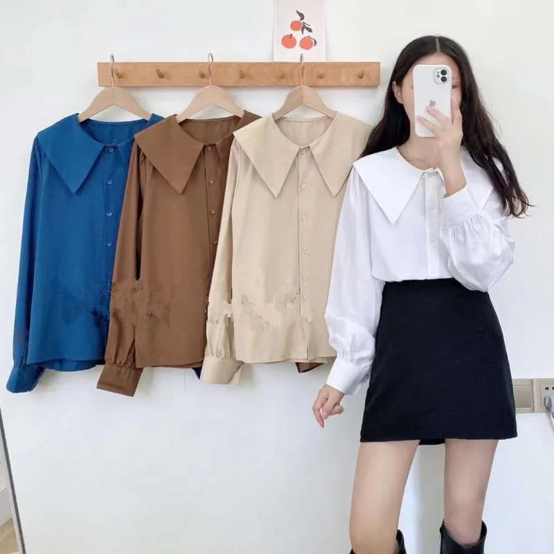 

Women's Long-sleeved Shirt with Doll Collar 2021 Autumn New Korean Style.Kio