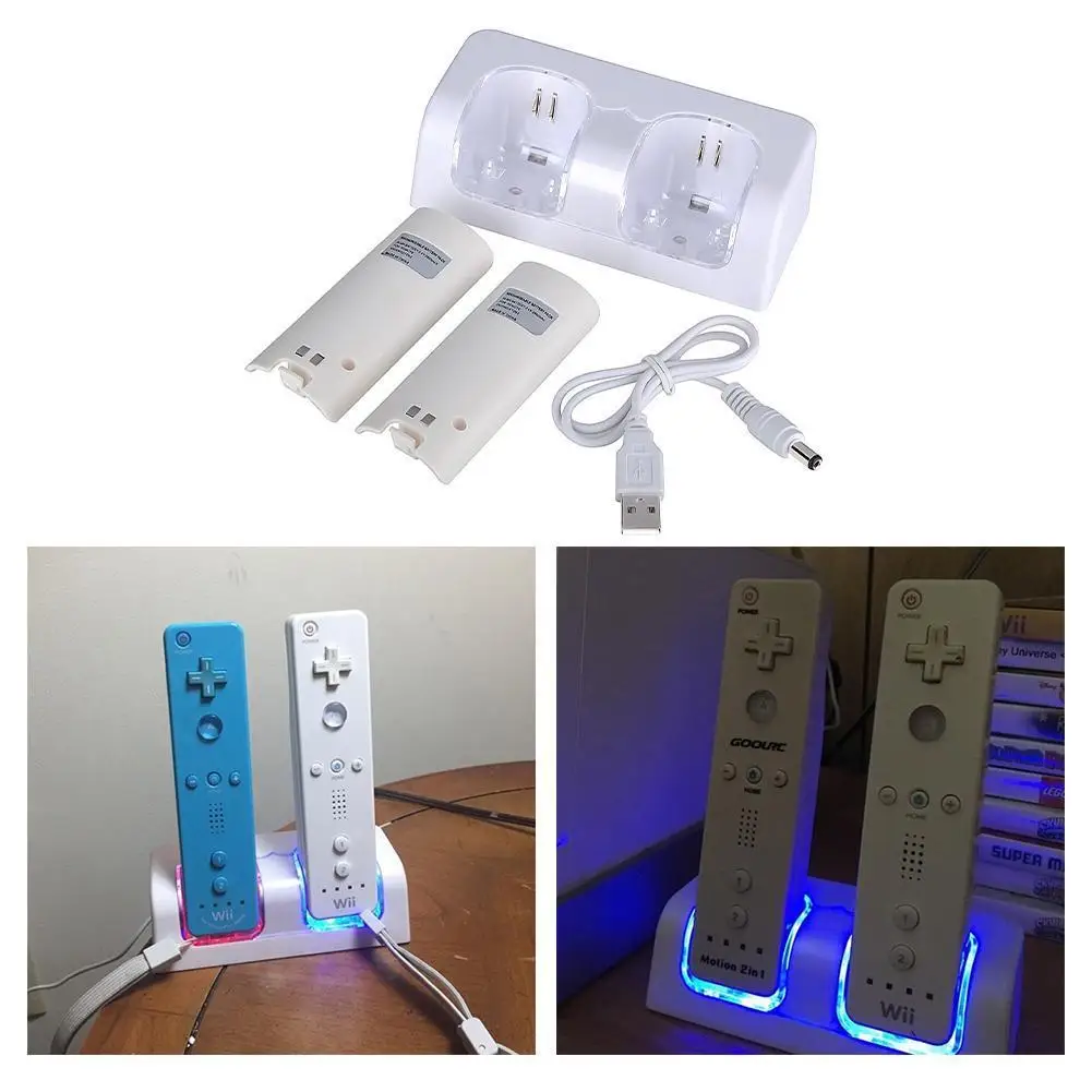 

1Pcs Dual Charger Dock Controller Battery Charging LED Supplies Pack Wii Gamepad Station Light Docking With For Nintendo Ch K2J4