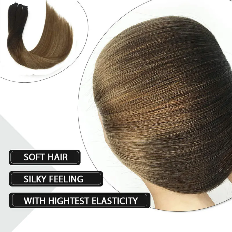 Pelo recto Clip en extensiones de cabello humano negro Natural 7 unids/set cabeza completa juegos 120G pelo Remy marrón rubio miel Ombre