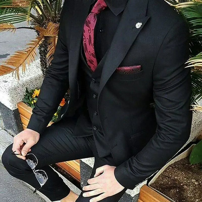 Новейший дизайн пальто брюки смокинги для жениха черные костюмы свадебные