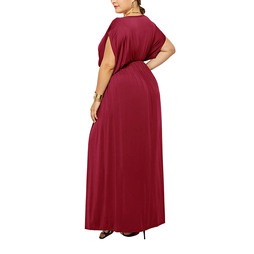 

Women Plus Size Maxi Dress V-neck Short Batwing Sleeve Evening Gown Fashion Summer Clothes Elegant Party Veatidos with Diamonds