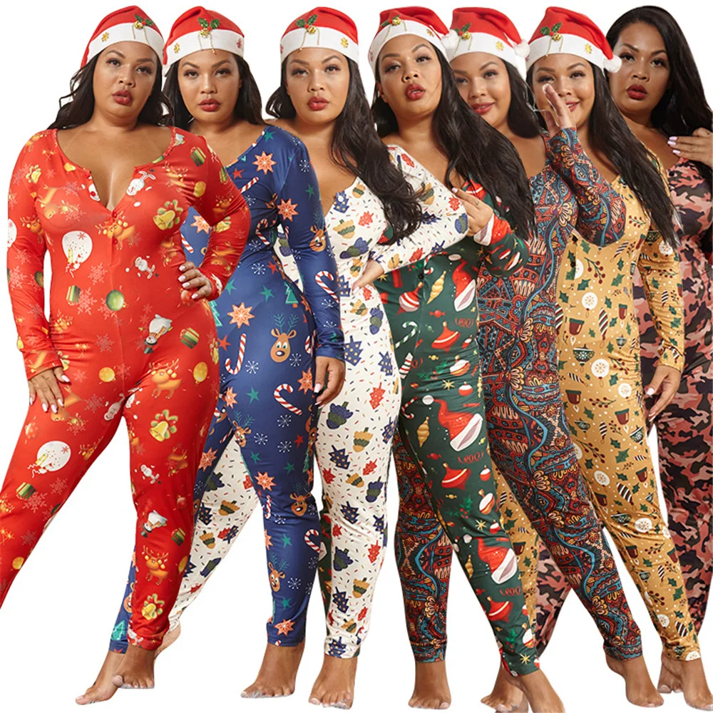 Рождественская одежда HAOOHU, облегающий эластичный Трикотажный боди, сексуальный женский комбинезон с V-образным вырезом и длинным рукавом, ...