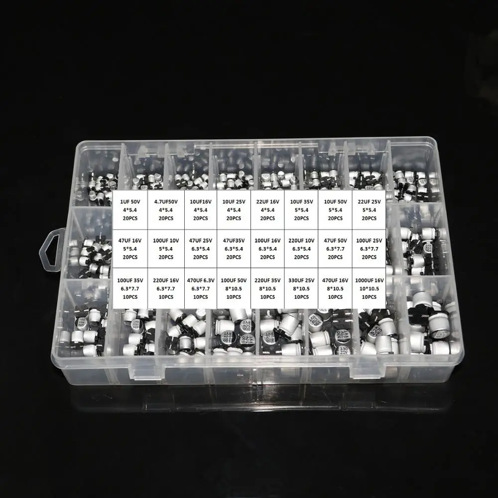 1 мкФ ~ 1000 6 3 V 50V 400Pcs 24 значение SMD алюминиевые электролитические конденсаторы в