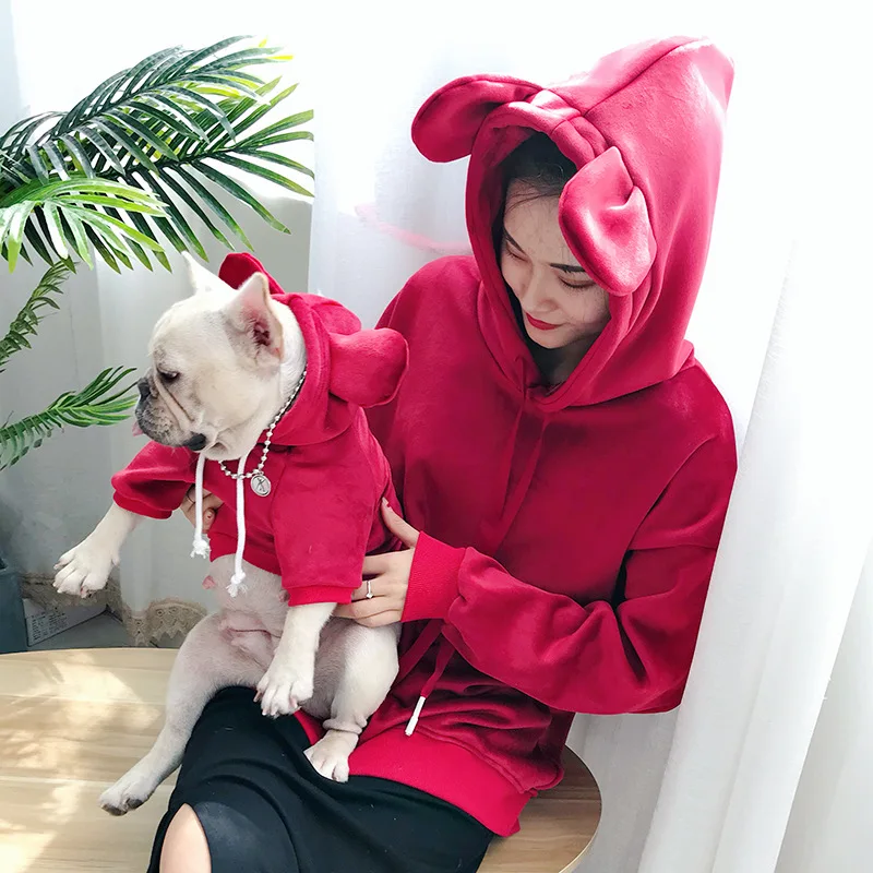 

2019 new pet parent-child hooded double-sided gold velvet thickened cat dog sweater Teddy small dog fashion