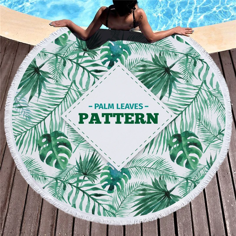 

Beautiful Greenery Bath Towel Catch Fast Drying Round Beach Towel With Tassel Microfiber Fabric Spa Cloth Blanket Table Cloth