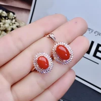 kjjeaxcmy boutique jewelry 925 sterling silver inlaid natural red coral pendant necklace ring womens suit support detection