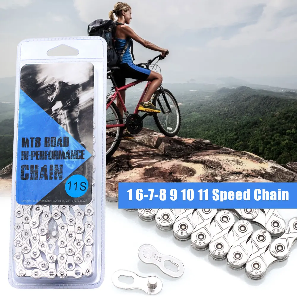

Mountain Road Bike Chain 8/9/10/11 Speed Fully Electroplated Single Speed Dead Coaster Silver Chain 24/27/30 Speed Bicycle Chain