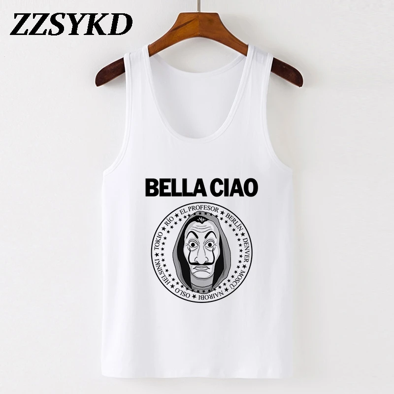 Блузка женская летняя повседневная без рукавов рубашка с надписью бумажный дом