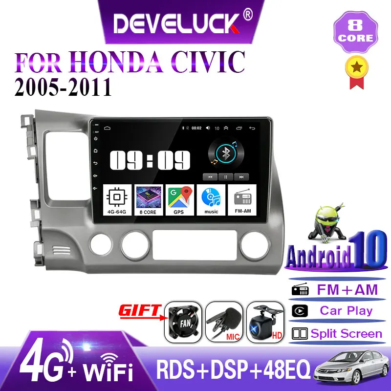 10 &quot4G + 64G Android10.0 4G сеть WI FI RDS автомобиль радио мультимедиа видео плеер для Honda Civic