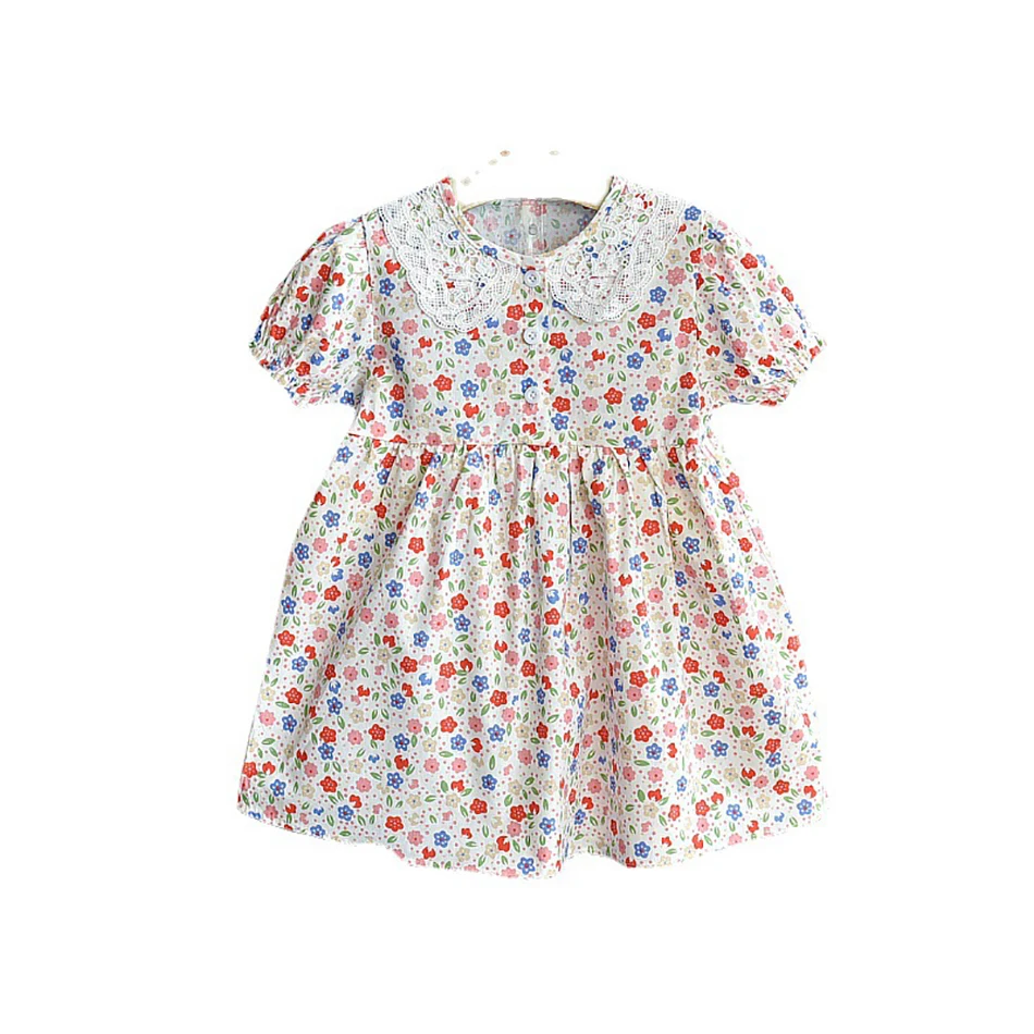 

Girls Floral Dresses 2021 New Fashion Sweet Kids Flowers Costumes Children Short Sleeves Vestidos Toddler Baby Clothing