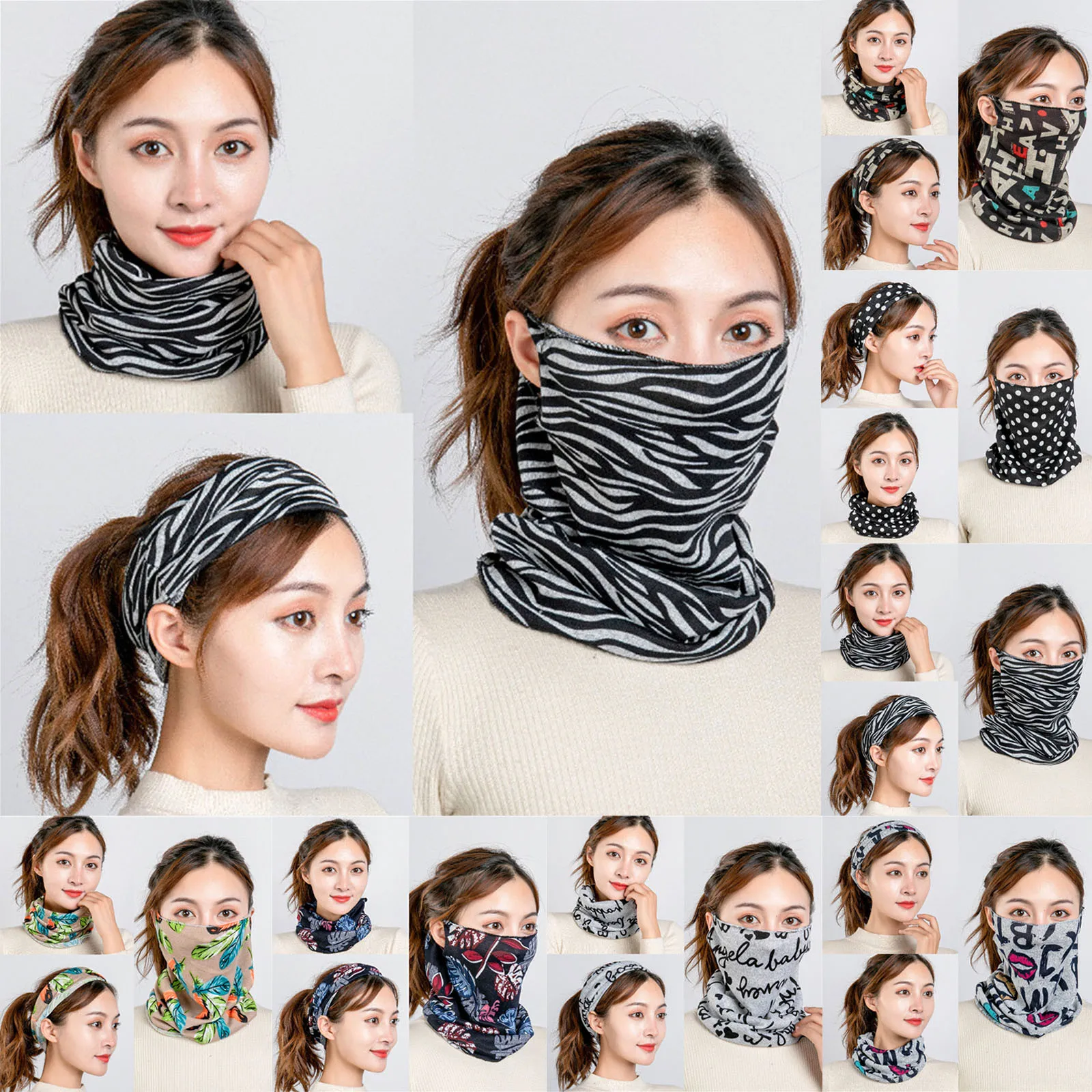 

Printed Multifunctional Scarf Winter Windproof Women Men Neck Mounting Ear Headband Breathable Face Cover Bandanas A30