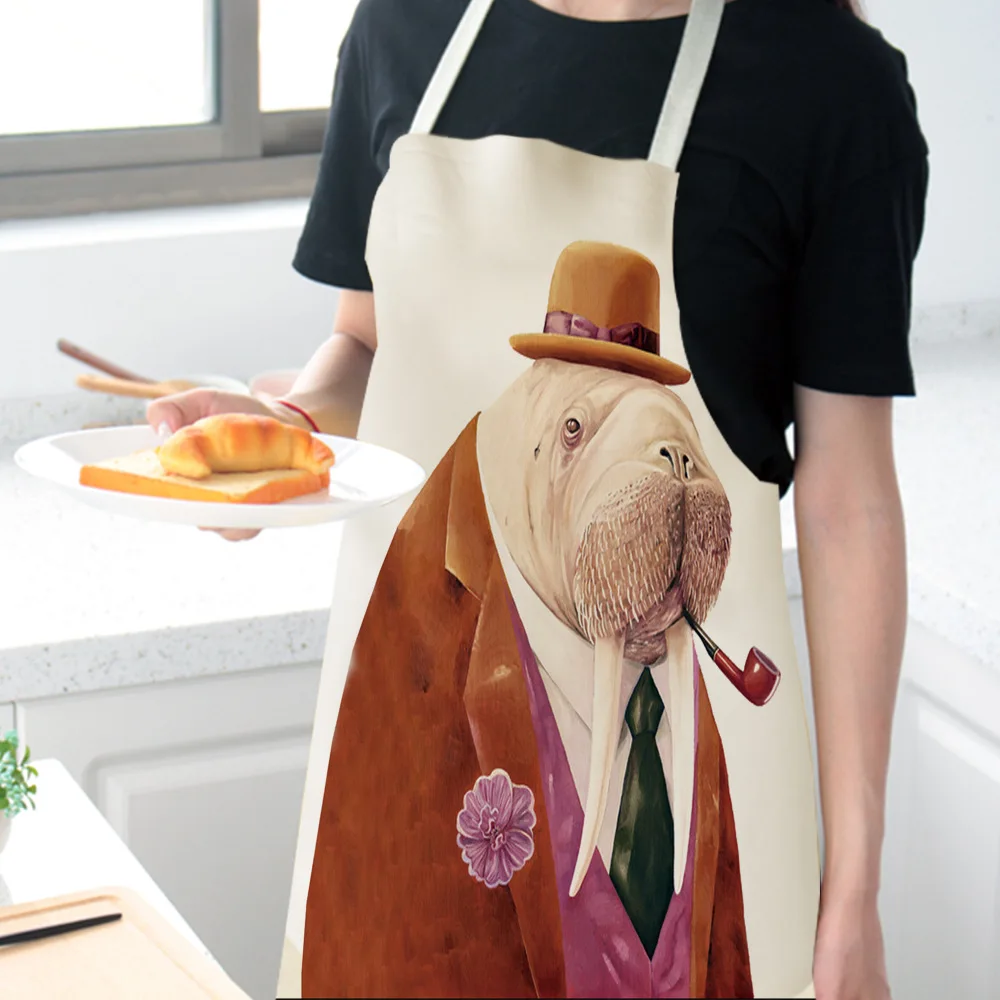 

Cotton and hemp creative cartoon animal simple apron supports customization