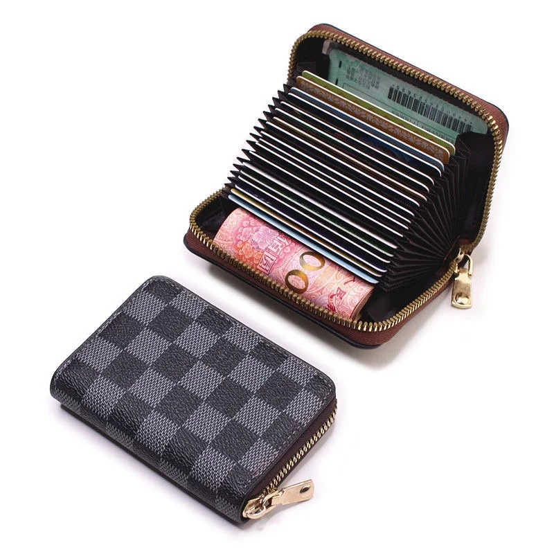 

Plaid Leather 11 Cards Wallets Anti NFC Credit Card Holder Women Men Business Short Large Capacity Organ Bag Coin Purse Gifts