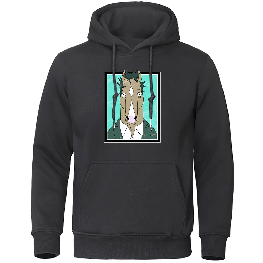 

С изображением героев из мультфильмов, с лошадкой всадник пуловер с принтом для мужчин Высокое качество худи в уличном стиле флис теплый му...