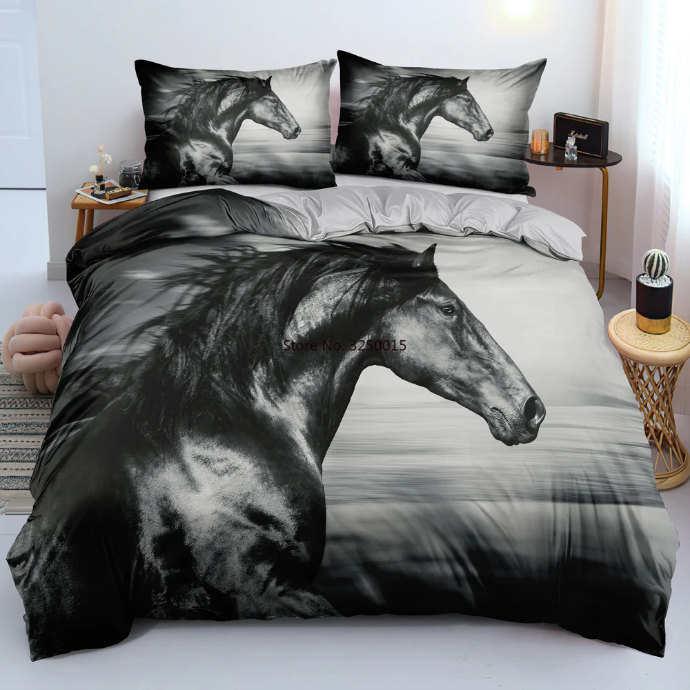 

Horse Bed Linen 3D Custom Design Animal Duvet Cover Sets Pillow Cases King Queen Super King Twin Size 160*200cm White Beddings
