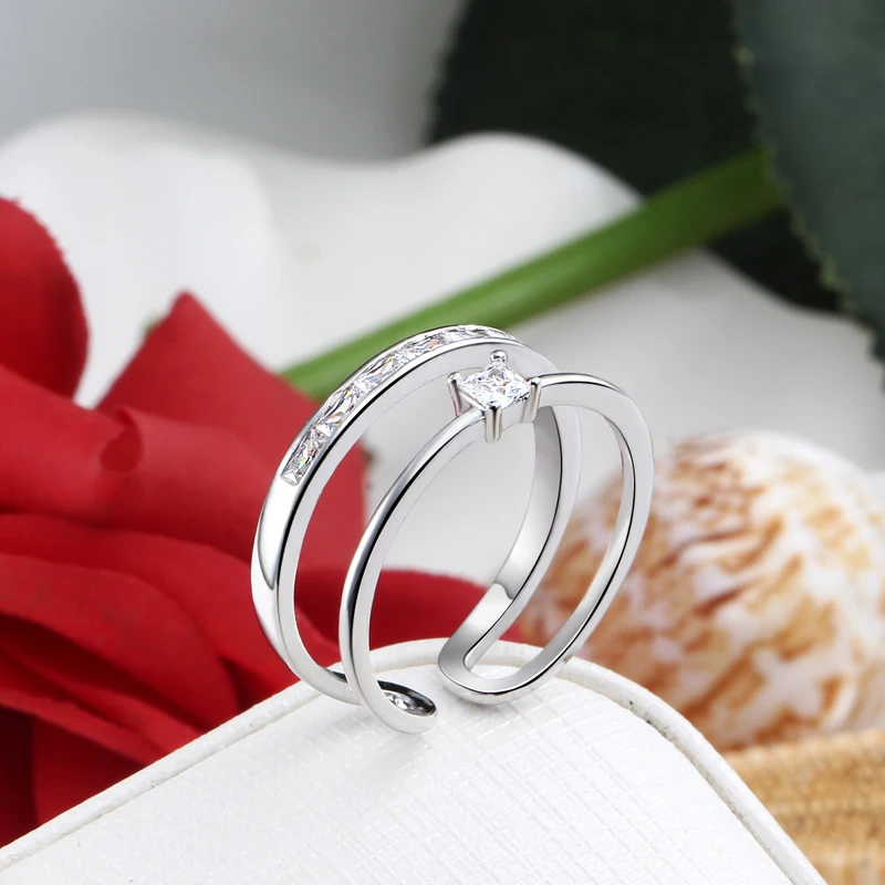 Роскошное обручальное кольцо с цирконом женские квадратные геометрические