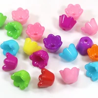 200 mixed bright color acrylic bell trumpet flower beads cap 9x7mm