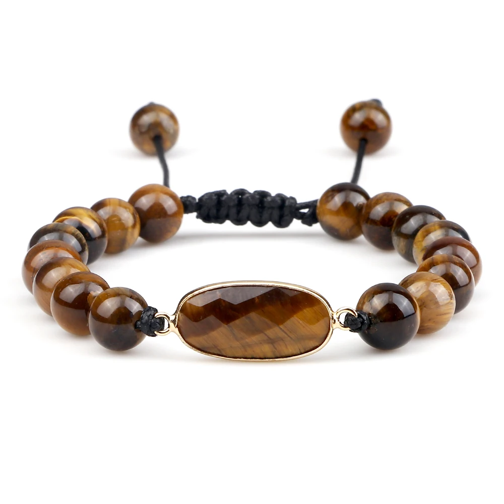 

8mm Natural Stone Brown Gold Color Tiger Eye Agat Round Beads Bracelets Adjustable Yoga Handmade Women Men Energy Jewelry Gifts
