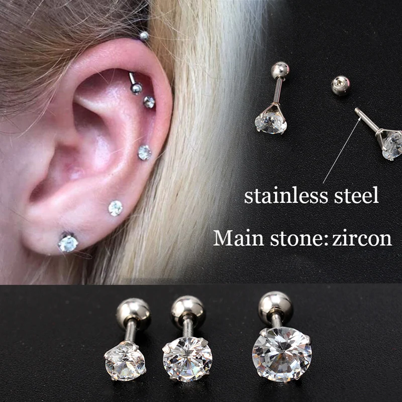 1 пара сережек Для Пирсинга Ушей серьги гвоздики для девочек с кристаллами