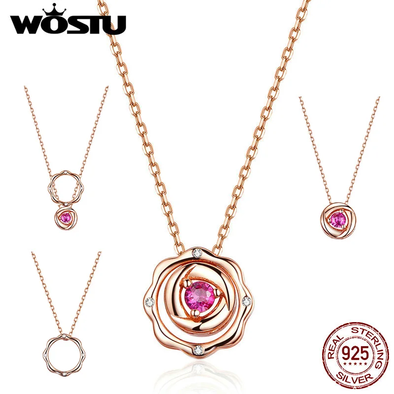 WOSTU, 1 ожерелье, 4 стиля ношения, 925 пробы, серебро, розовое золото, подвеска 45 см, регулируемая Длинная цепочка для женщин, 925, ювелирное изделие CTN037