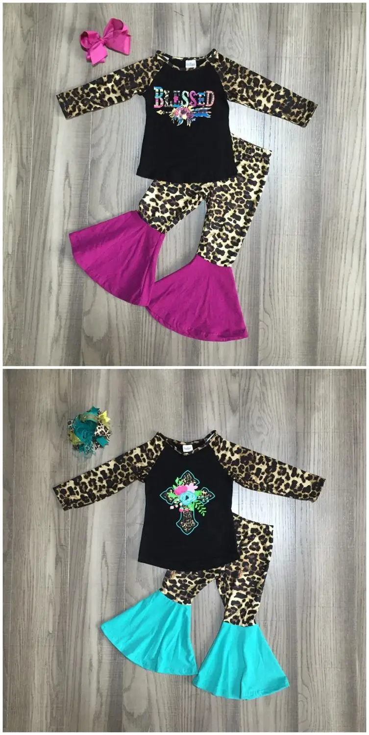 Детская зимняя одежда для девочек штаны с леопардовым принтом и расклешенными штанинами бантом