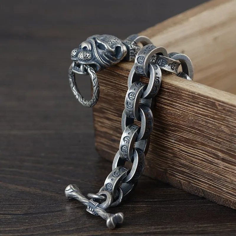 Мужской серебряный браслет с головой леопарда из тайского серебра 100% пробы |