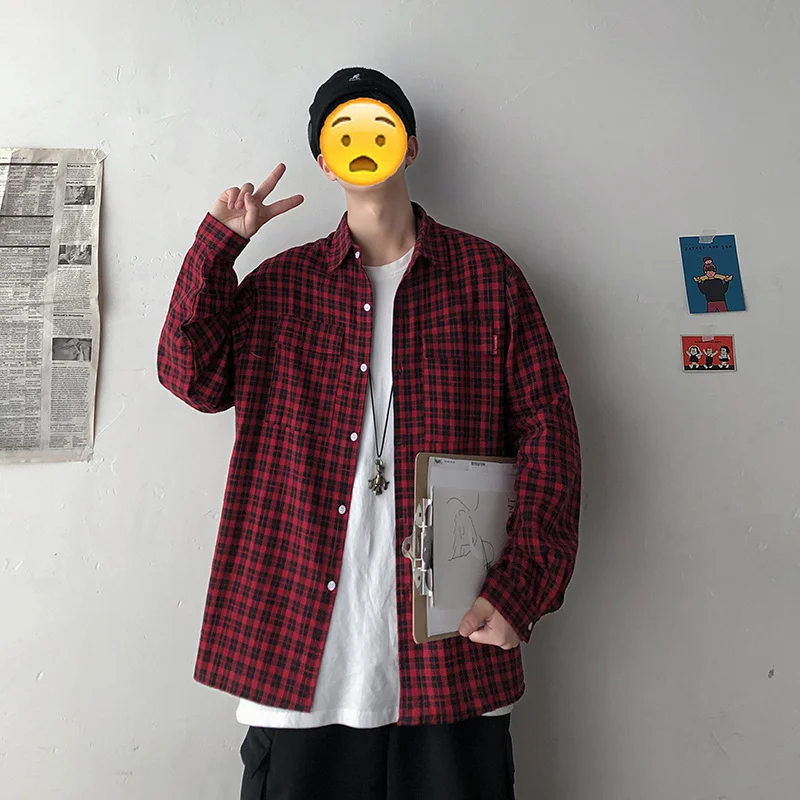 Liketkit мужские винтажные клетчатые рубашки новинка 2020 Harajuku с длинным рукавом