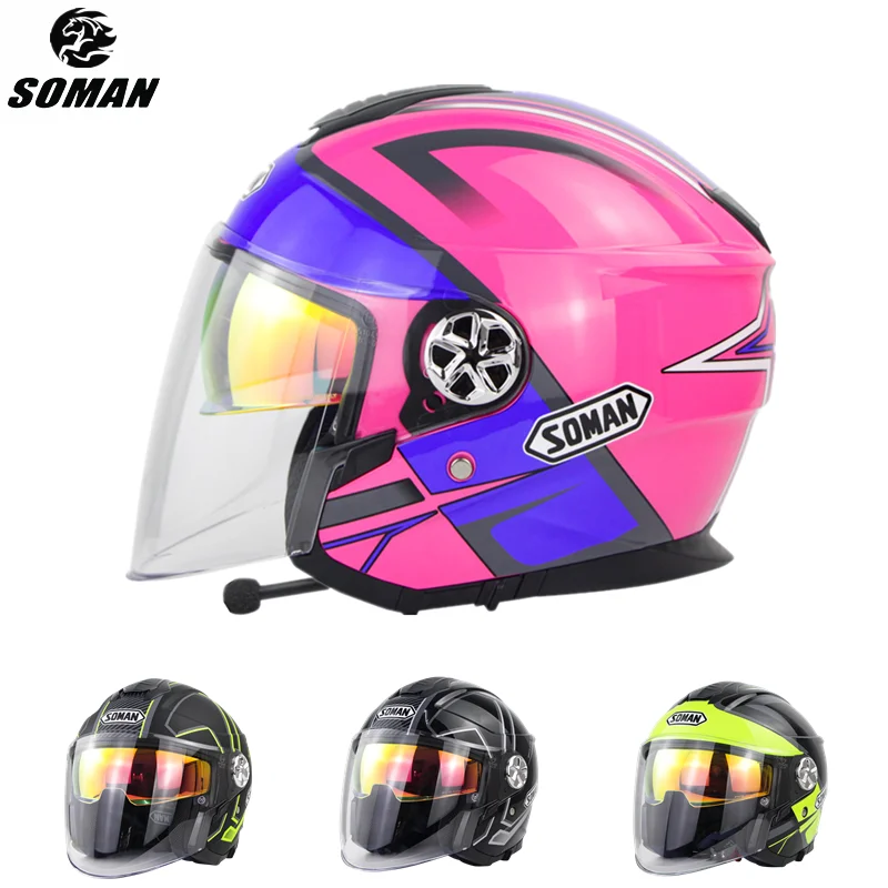 

SOMAN Cool Open Face Electric Helmet Motorcycle ECE Retro Casque Electric Vehicle Helmet Fashion Scooter Motorbike Helmet Kasks