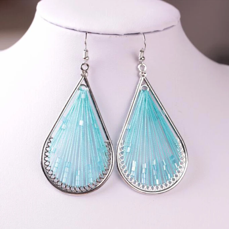 Серьги женские ручной работы узел нить висячие серьги крючки в форме листа Перу