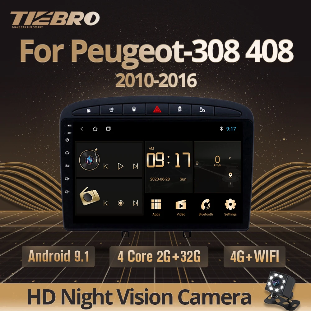 

TIEBRO 2DIN Android 9.0 Car Radio For Peugeot-308 408 2010-2016 Car Multimedia Player Head Unit Navigation Autoradio DVD Player