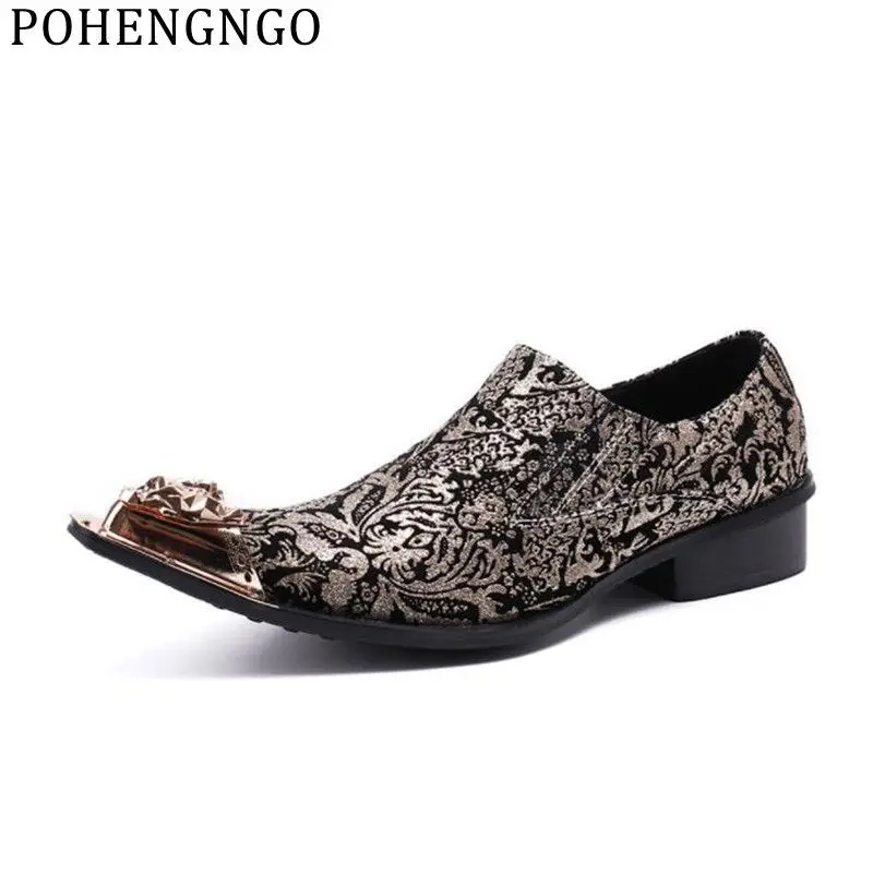 

Genuine Leather Men Dress Shoes Italian Blue /golden Embroidery Designer Formal Business Wedding Shoes Fashion Men Party Flats