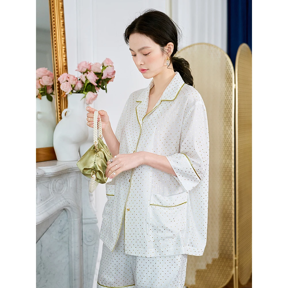 Maison Gabrielle 2021SS Plain White Dot Pajamas Set Loungewear Sleepwear for Women 2 Pieces Shorts Sleeves Summer Suits Pyjama