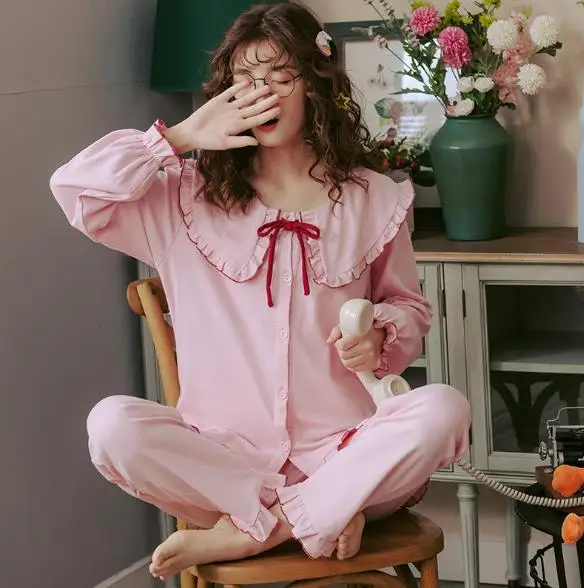 

Pajamas for women new autumn winter sleepwear set long sleeve trousers cotton nightwear pijama suit cute cartoon student's sets