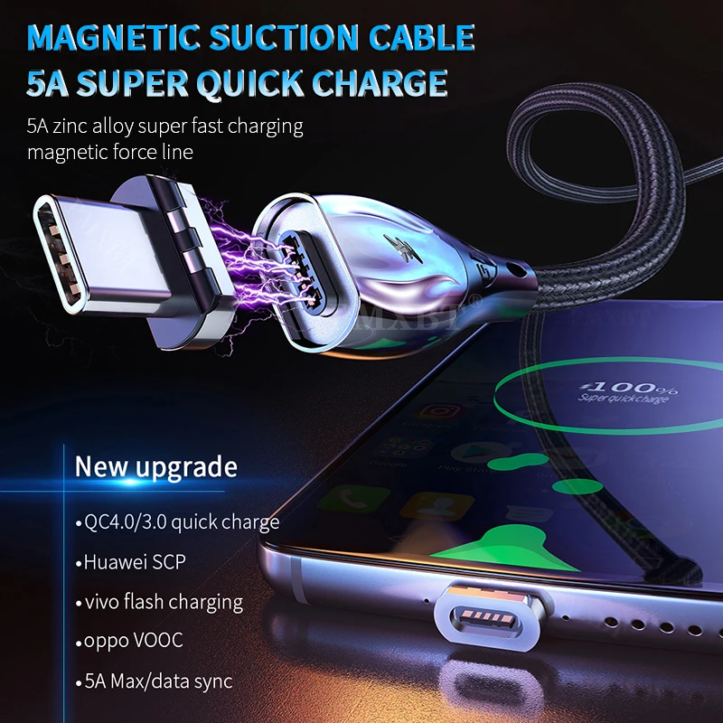 5А Магнитная Зарядка USB Type C кабель суперзарядное устройство Быстрая зарядка для