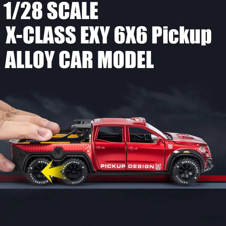 

High Simulation 1/28 Alloy X-CLASS EXY 6X6 Pickup Metal Toy Car Model Sound Light Pull Back For Boys Toys Free Shipping