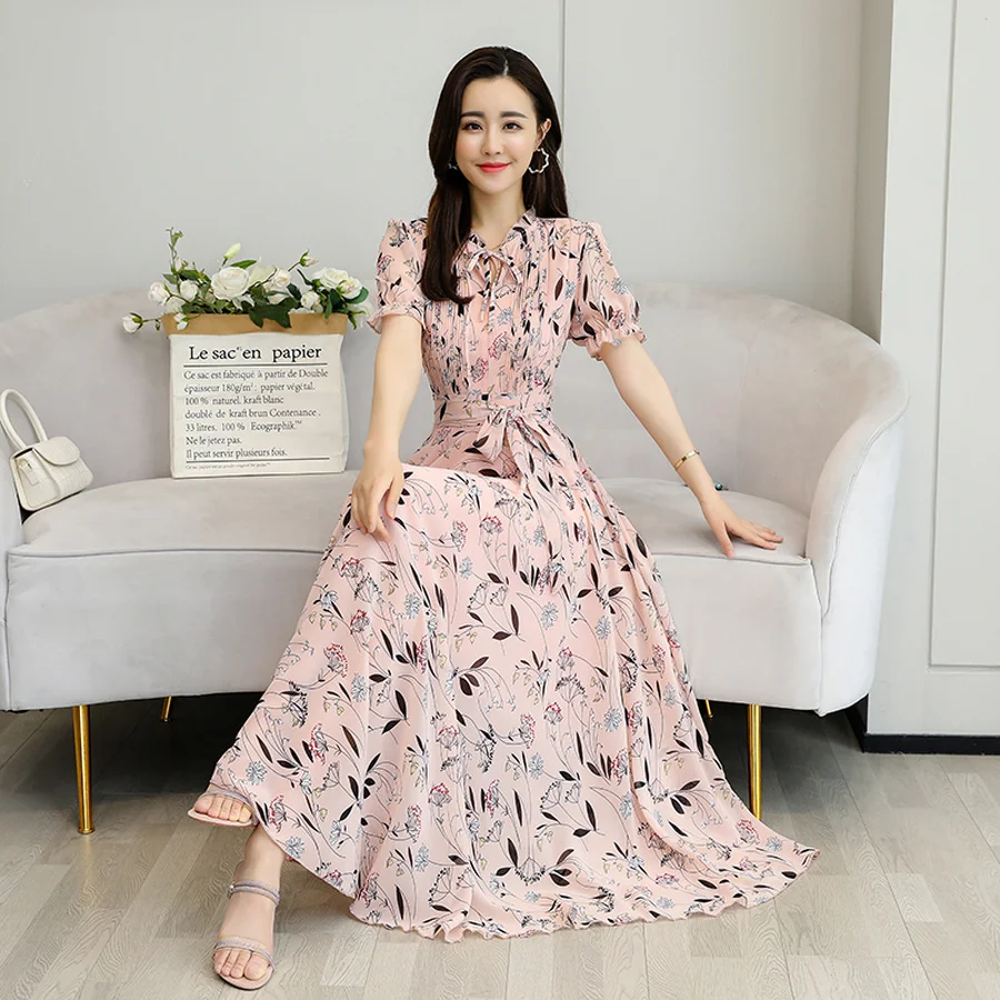 2020 Элегантный принт в стиле Бохо шифоновое пляжное платье миди весенне-летнее